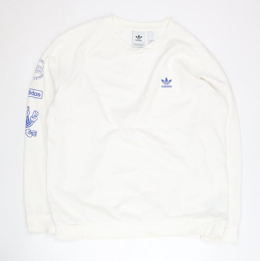 Adidas Men’s White Graphic Logo Sweatshirt Size L Pullover Crew Neck