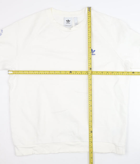 Adidas Men’s White Graphic Logo Sweatshirt Size L Pullover Crew Neck