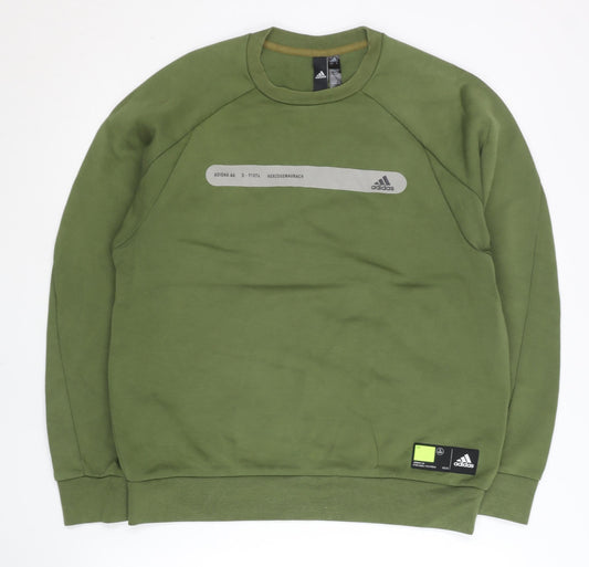 Adidas Mens Green L Pullover Sweatshirt Crew Neck Logo Sports