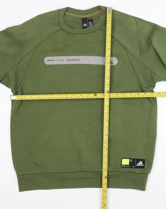 Adidas Mens Green L Pullover Sweatshirt Crew Neck Logo Sports