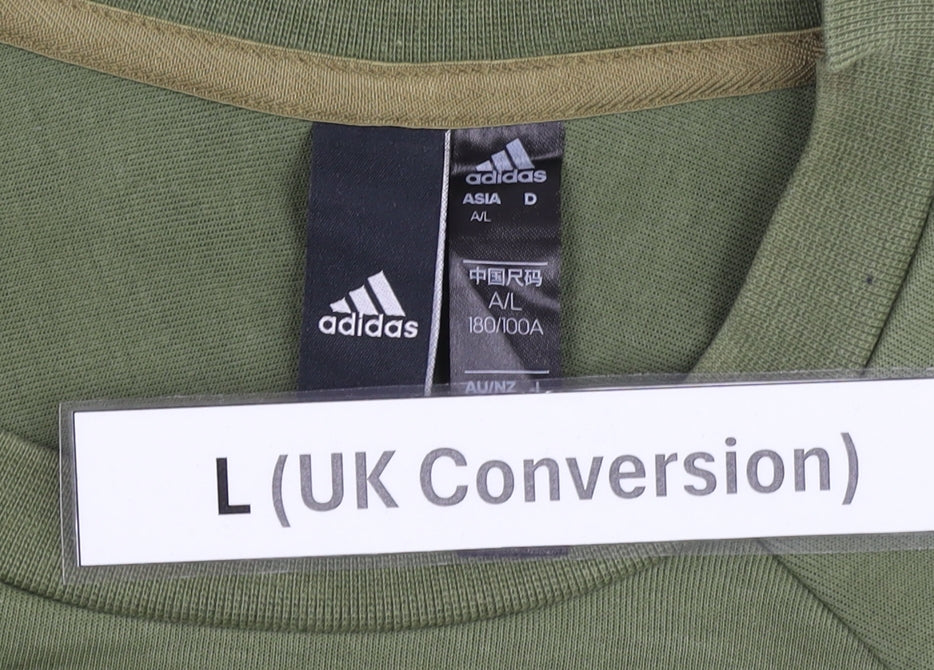 Adidas Mens Green L Pullover Sweatshirt Crew Neck Logo Sports