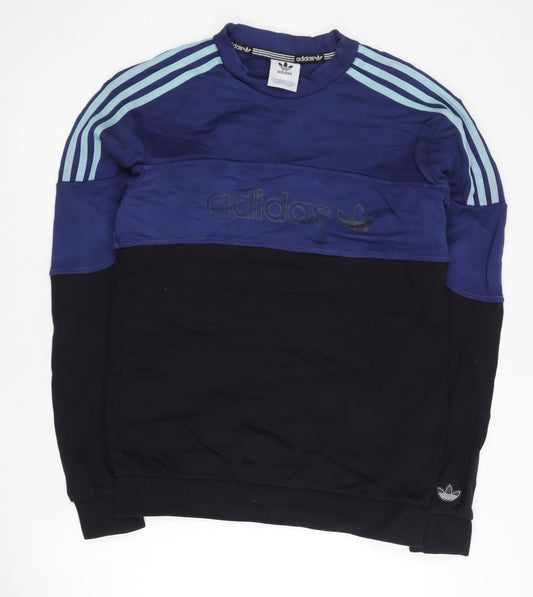 Adidas Mens Blue Black Pullover Sweatshirt Size M Crew Neck Sports