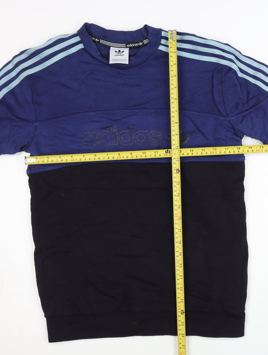 Adidas Mens Blue Black Pullover Sweatshirt Size M Crew Neck Sports