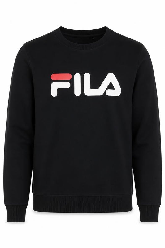Front view of Fila men’s black sweatshirt s regular fit logo jumper