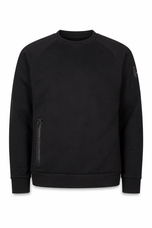 Front view of Adidas men’s black pullover sweatshirt m crew neck zip pocket