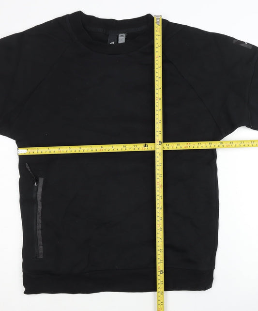Adidas Mens Black Pullover Sweatshirt M Crew Neck Zip Pocket