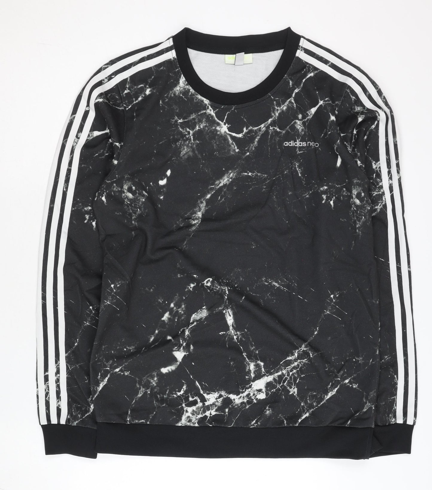 Adidas Neo Mens Black Marble Print Sweatshirt M Crew Neck Pullover