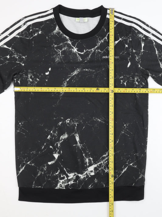 Adidas Neo Mens Black Marble Print Sweatshirt M Crew Neck Pullover