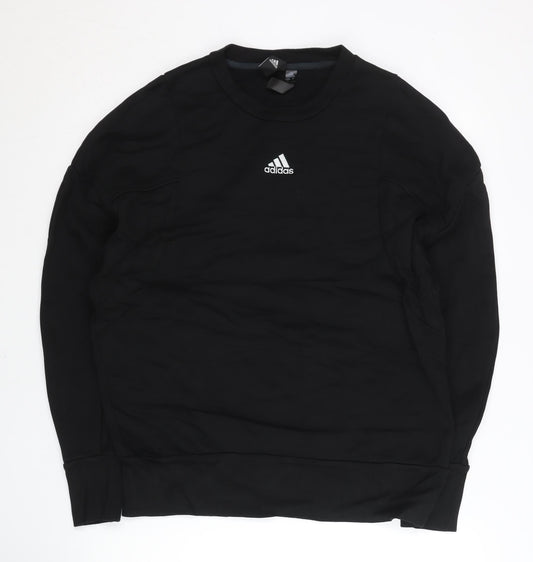 Adidas Mens Black L Pullover Sweatshirt Crew Neck Logo Sports