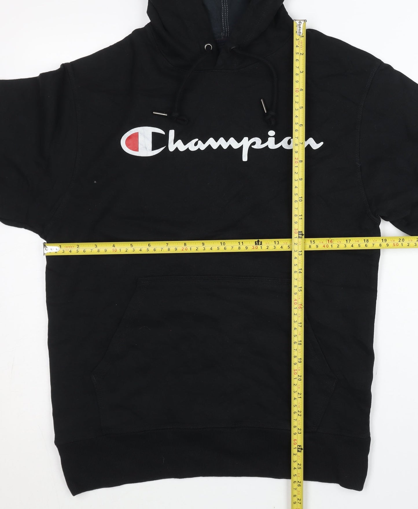 Champion Men's Black Small Pullover Hoodie Logo Print Fleece Sportswear