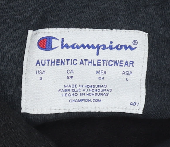 Champion Men's Black Small Pullover Hoodie Logo Print Fleece Sportswear