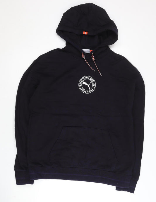 Puma Mens Black Pullover Hoodie S Graphic Logo Sportswear