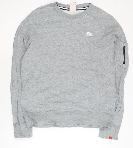 Nike Men’s Grey Cotton Sports Sweatshirt M Pullover Crew Neck