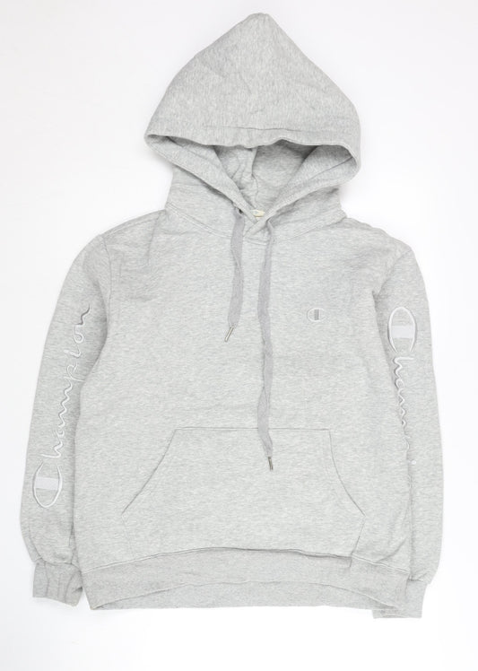 Champion Mens Grey Pullover Hoodie Medium Logo Embroidered Sweatshirt