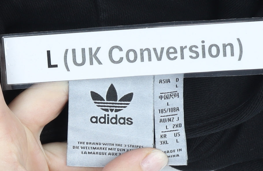 Adidas Men’s Black Pullover Hoodie L Logo Cotton Blend