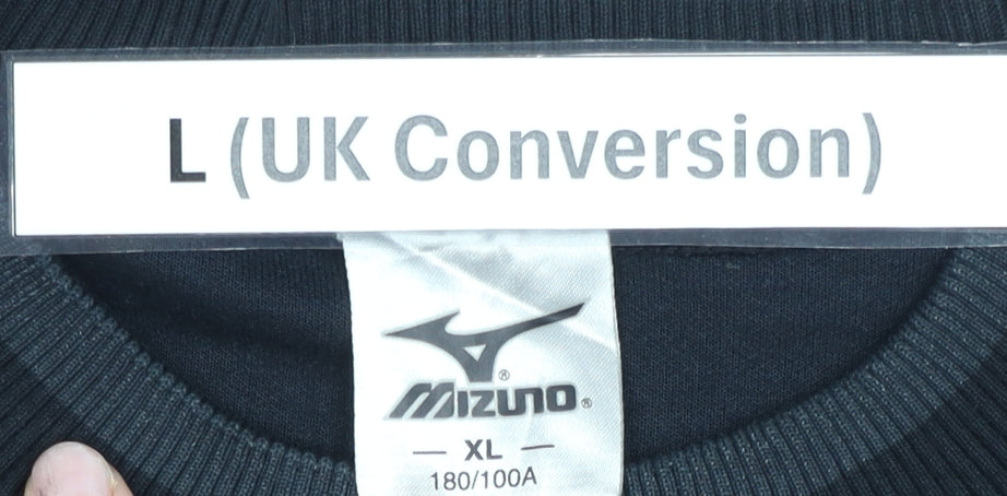 Mizuno Mens L Black Pullover Sweatshirt Sports Graphic Logo
