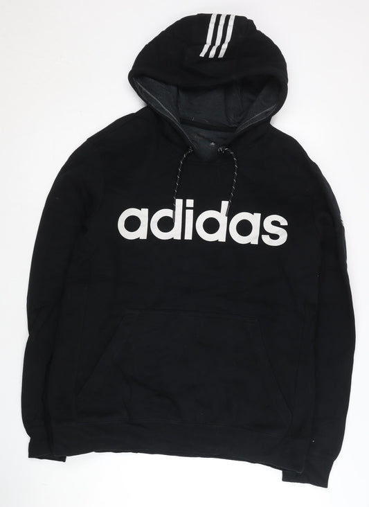 Adidas Unisex Black Pullover Hoodie L Logo Sportswear Cotton Blend