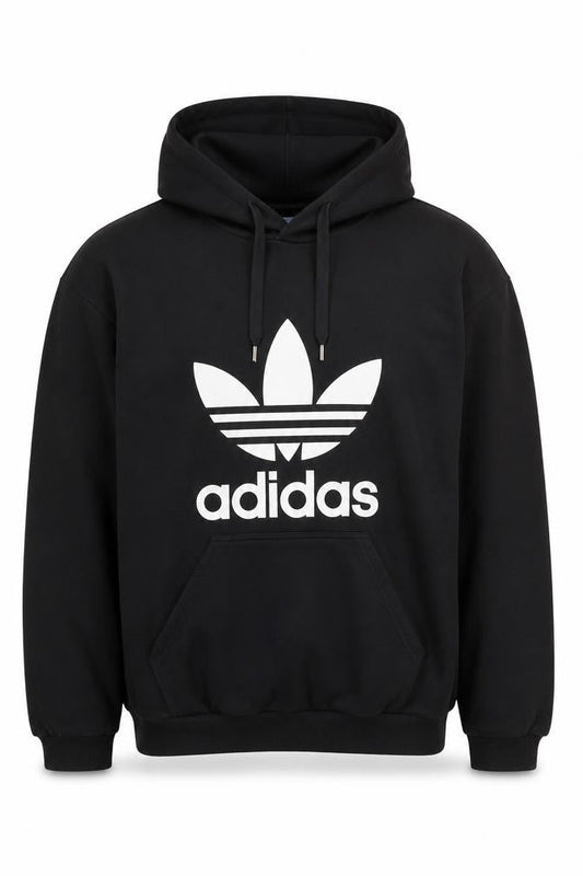 Front view of Adidas Men’s Black Pullover Hoodie S Logo Fleece Sportswear