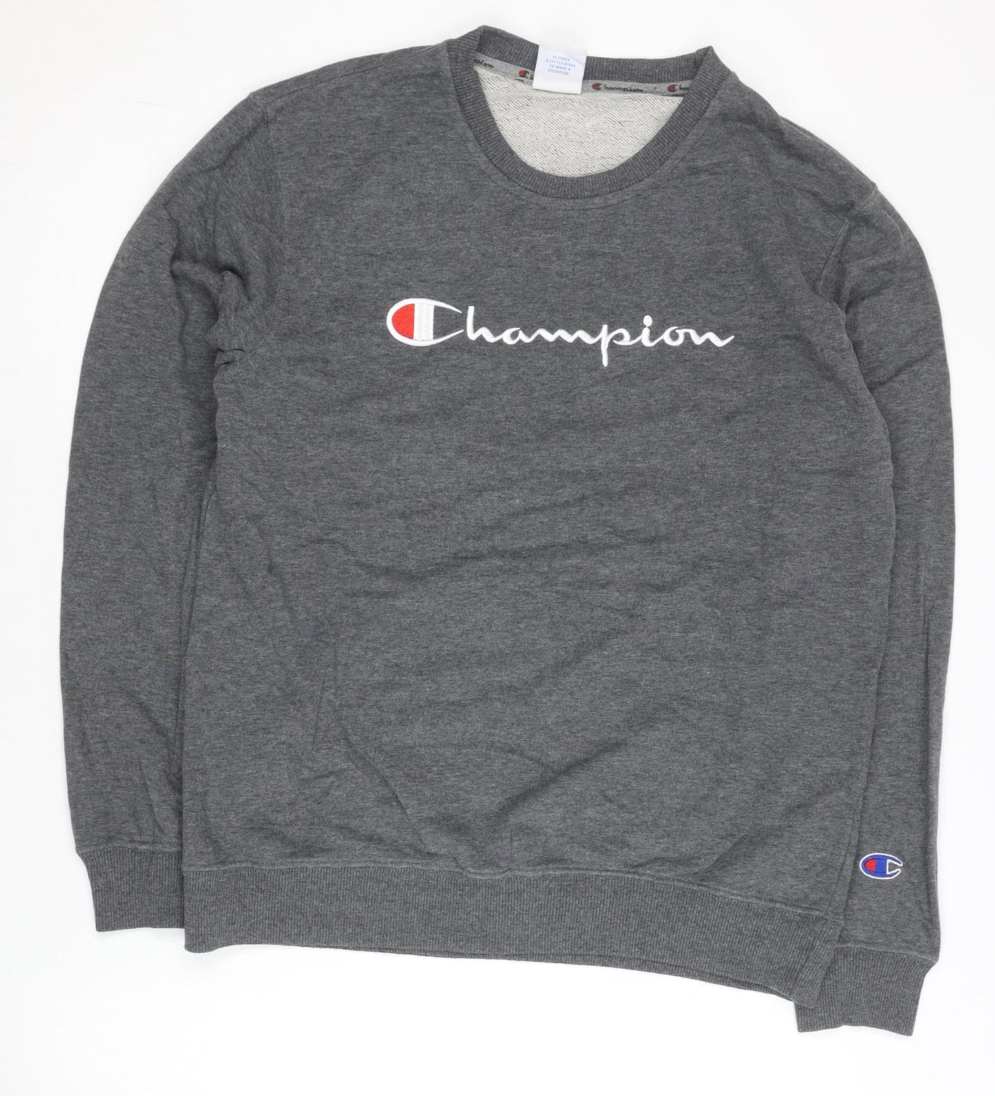 Champion Mens Grey Sweatshirt L Pullover Crew Neck Logo Athletic