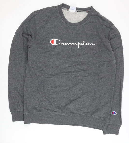 Champion Mens Grey Sweatshirt L Pullover Crew Neck Logo Athletic