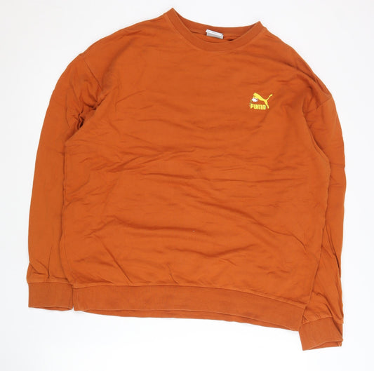 Puma Mens Orange Sweatshirt M Crew Neck Graphic Print Pullover