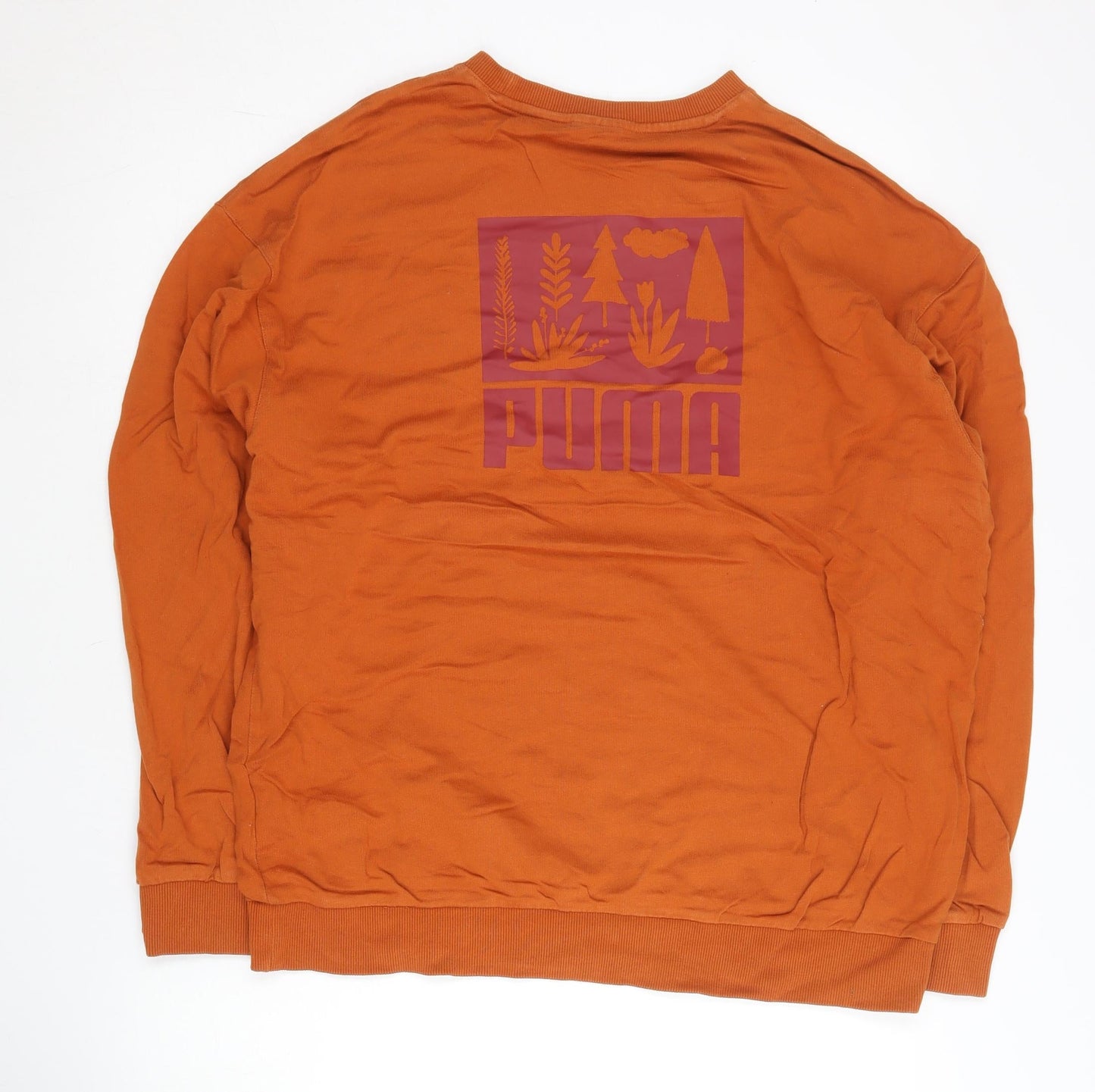 Puma Mens Orange Sweatshirt M Crew Neck Graphic Print Pullover