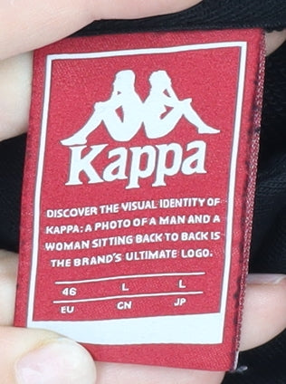 Kappa Men’s Black Pullover Hoodie L Logo Sportswear Cotton Blend