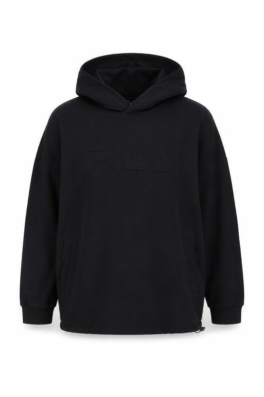 Front view of Fila men’s xs black pullover hoodie short sleeve logo streetwear