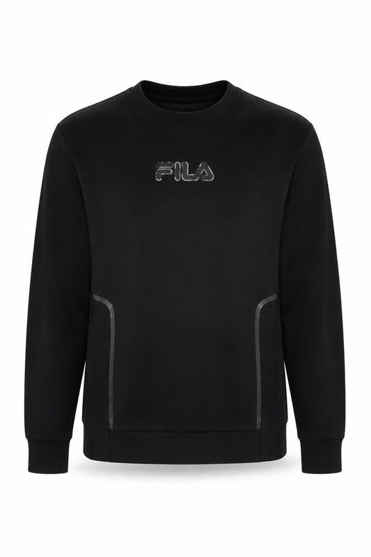 Front view of Fila Men’s Black Crew Neck Pullover Sweatshirt M Logo Sportswear