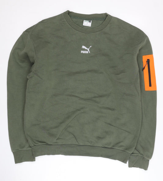 Puma Men’s Green Sweatshirt Small Pullover Zip Accent Crew Neck