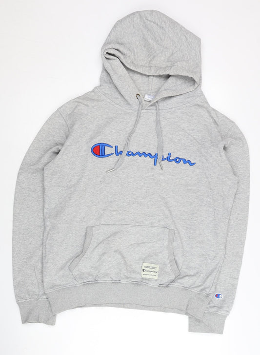 Champion Mens Grey Medium Pullover Hoodie Embroidered Logo