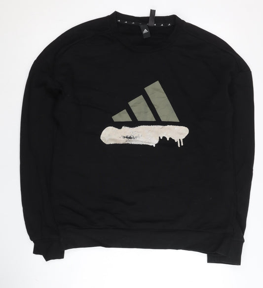 Adidas Mens Black Sweatshirt L Pullover Crew Neck Logo Sports