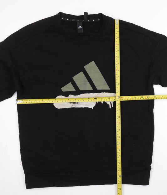 Adidas Mens Black Sweatshirt L Pullover Crew Neck Logo Sports