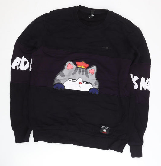 Adidas Neo Men’s Black Purple Cat Graphic Sweatshirt M Regular Fit
