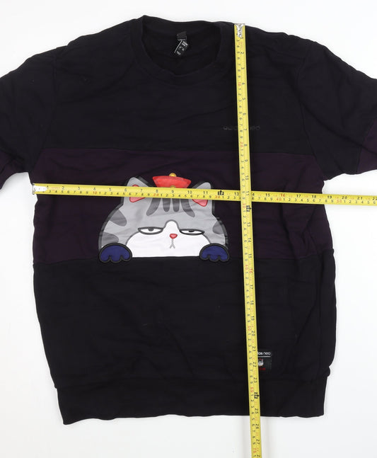 Adidas Neo Men’s Black Purple Cat Graphic Sweatshirt M Regular Fit
