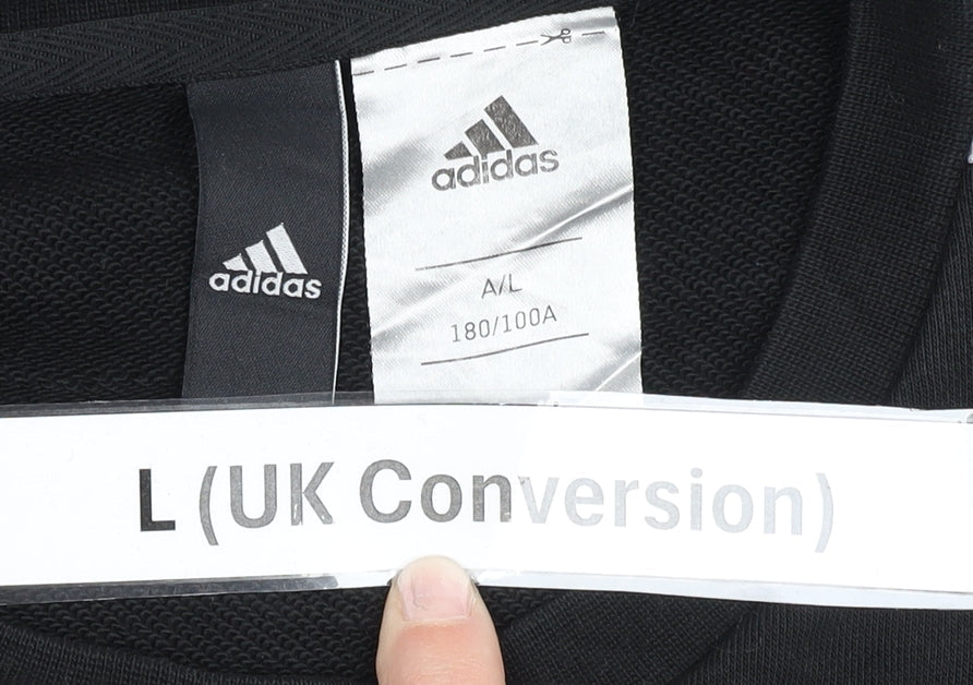 Adidas Mens Black L Sweatshirt Pullover Crew Neck Sports Stripe