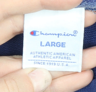 Champion Unisex Adults Blue Pullover Sweatshirt L Logo Athletic