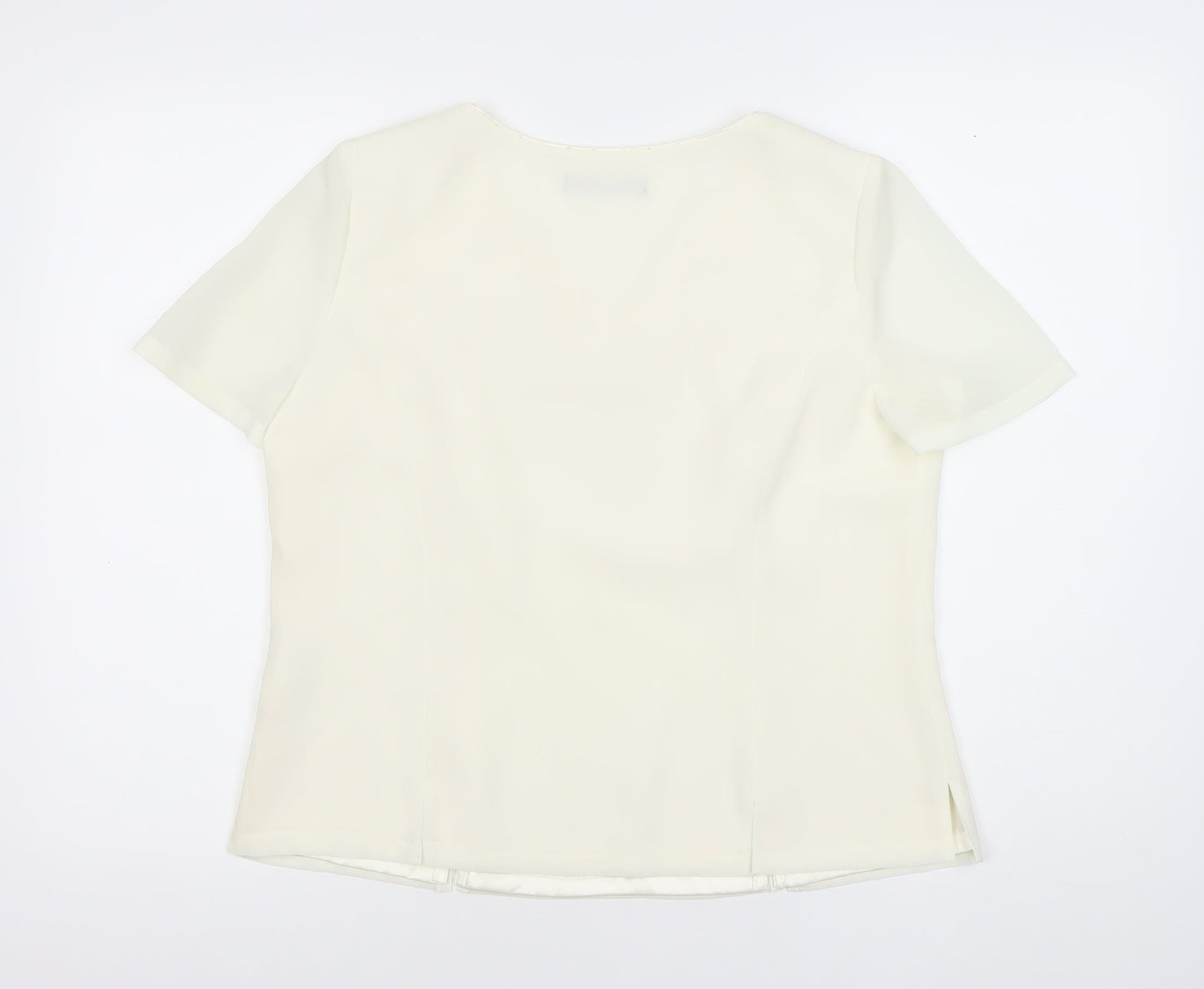 Jacques Vert Women Ivory Embroidered Blouse Size 14 V-Neck Top