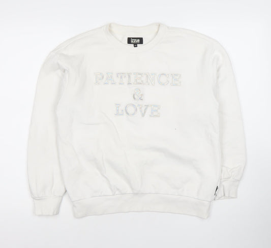 izzue Women White XS Pullover Sweatshirt Logo Patience & Love