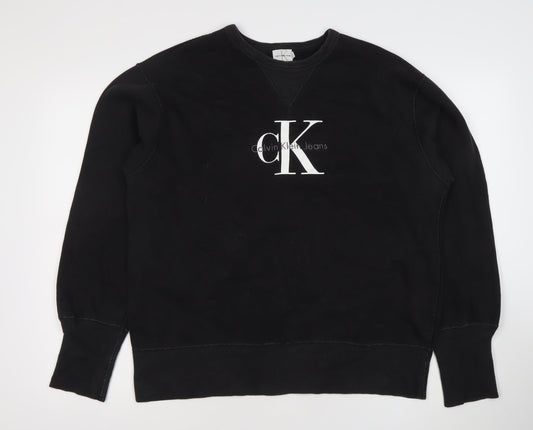 Calvin Klein Jeans Mens Black M Pullover Sweatshirt Logo Crew Neck