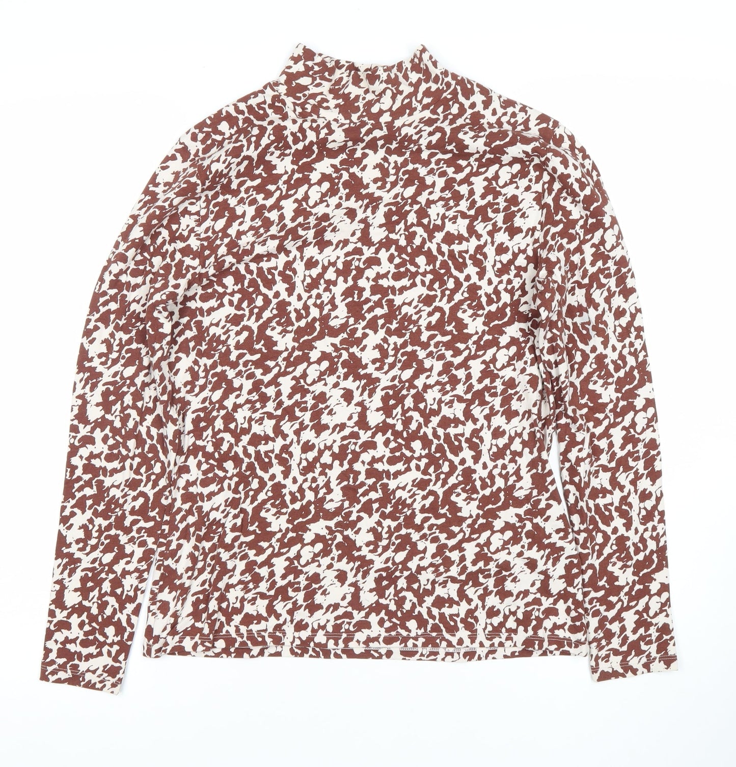 Marks and Spencer Women’s Brown Animal Print Mock Neck Long Sleeve T-Shirt Size 12