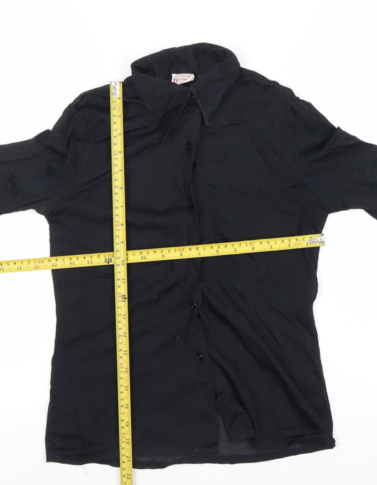 St Michael Womens Black Nylon Button-Up Shirt Size 12 Vintage