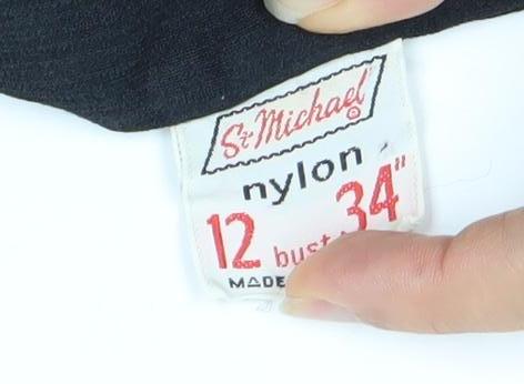 St Michael Womens Black Nylon Button-Up Shirt Size 12 Vintage