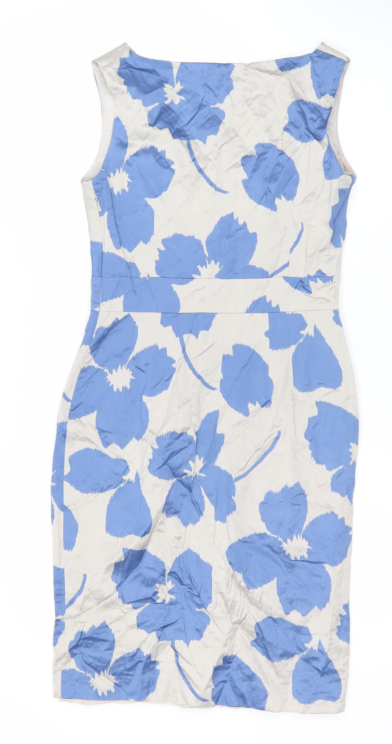 Minuet Women’s Blue Beige Floral Sheath Dress Size 8 Knee Length