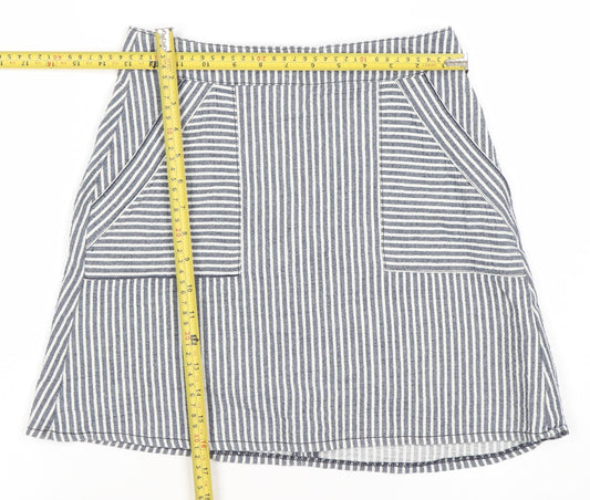 Women’s Blue Striped A-Line Cotton Skirt XS Knee Length Casual