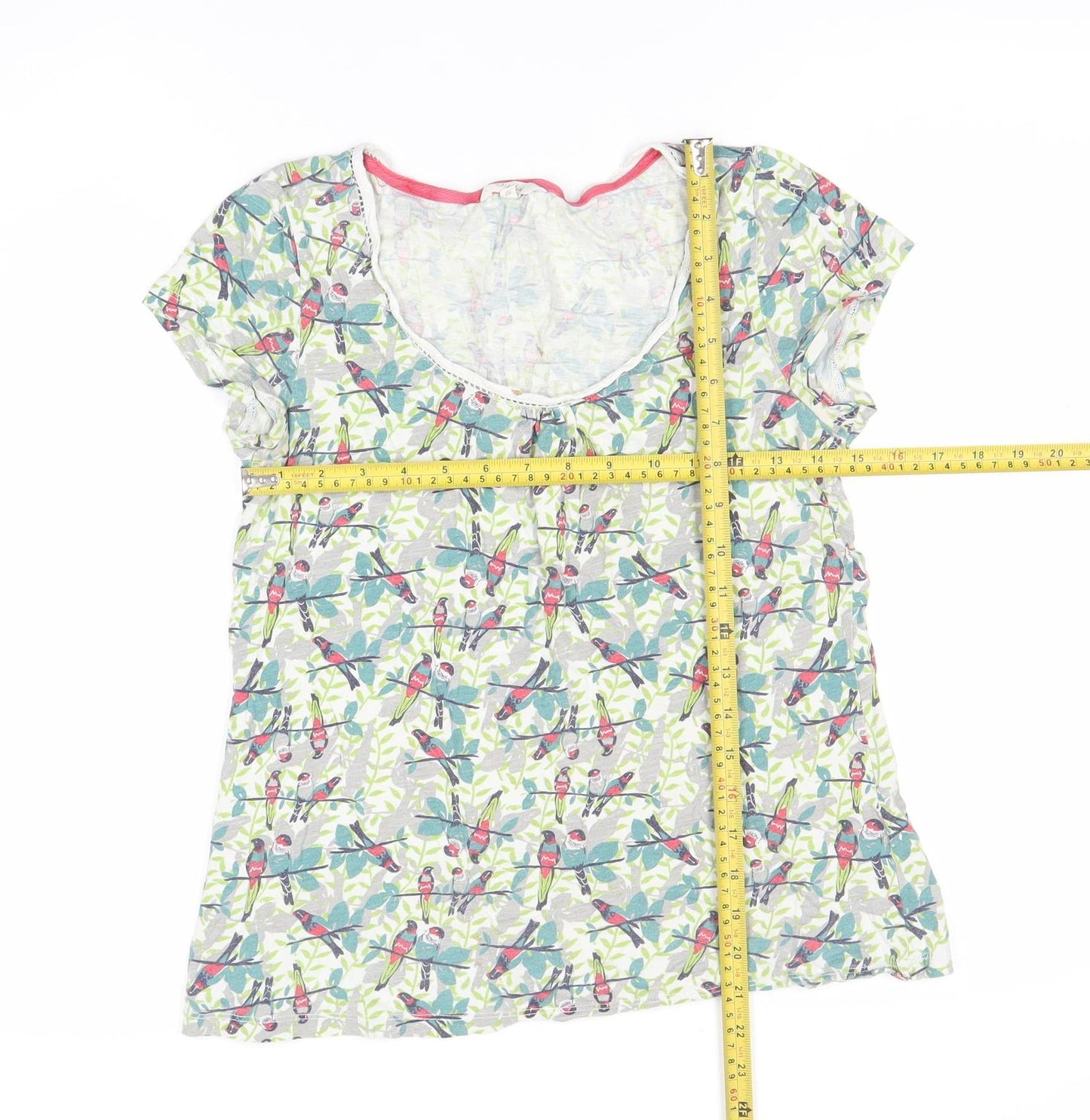 White Stuff Womens Multicoloured Bird Print Cotton T-Shirt Size 10