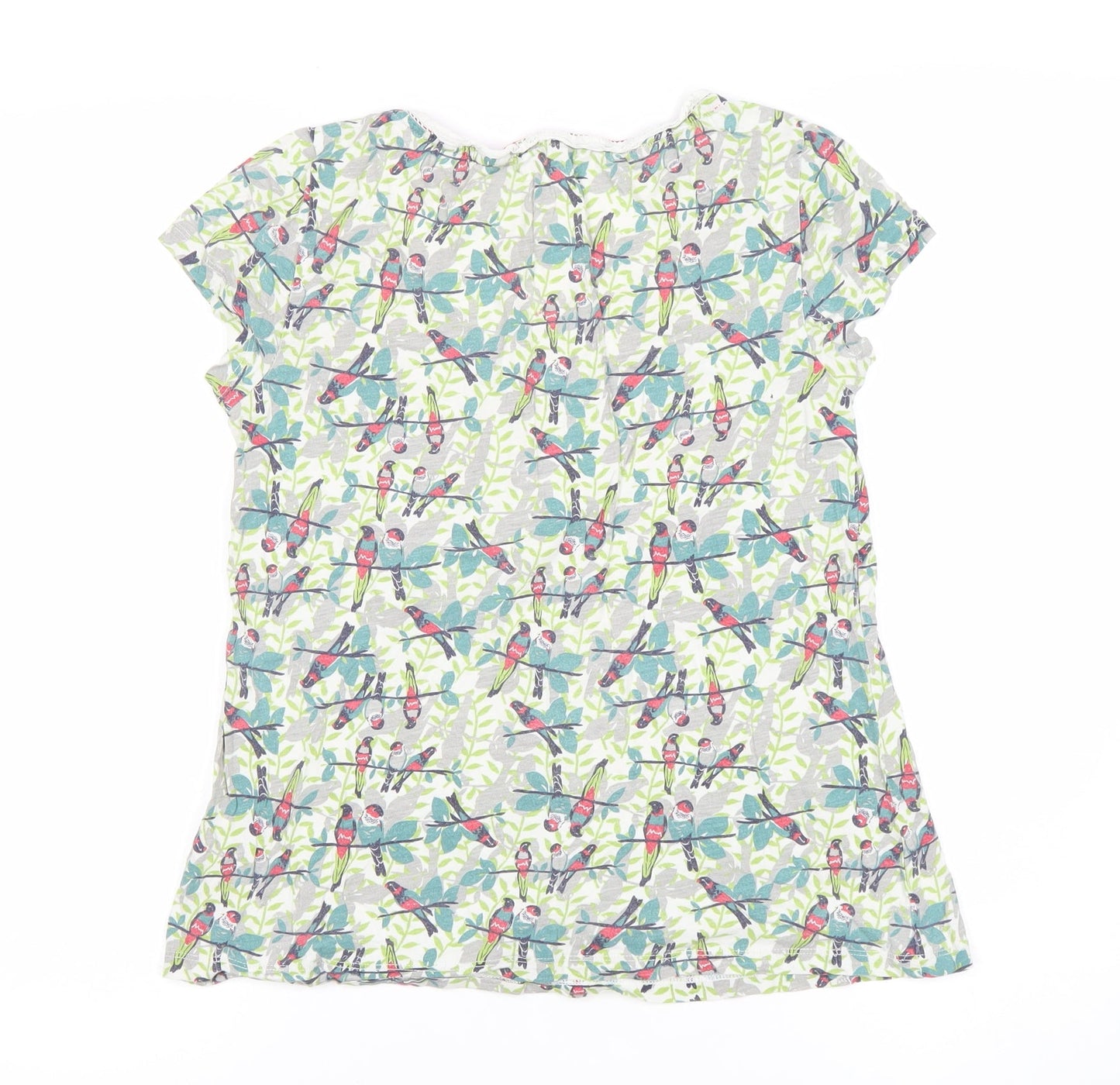 White Stuff Womens Multicoloured Bird Print Cotton T-Shirt Size 10