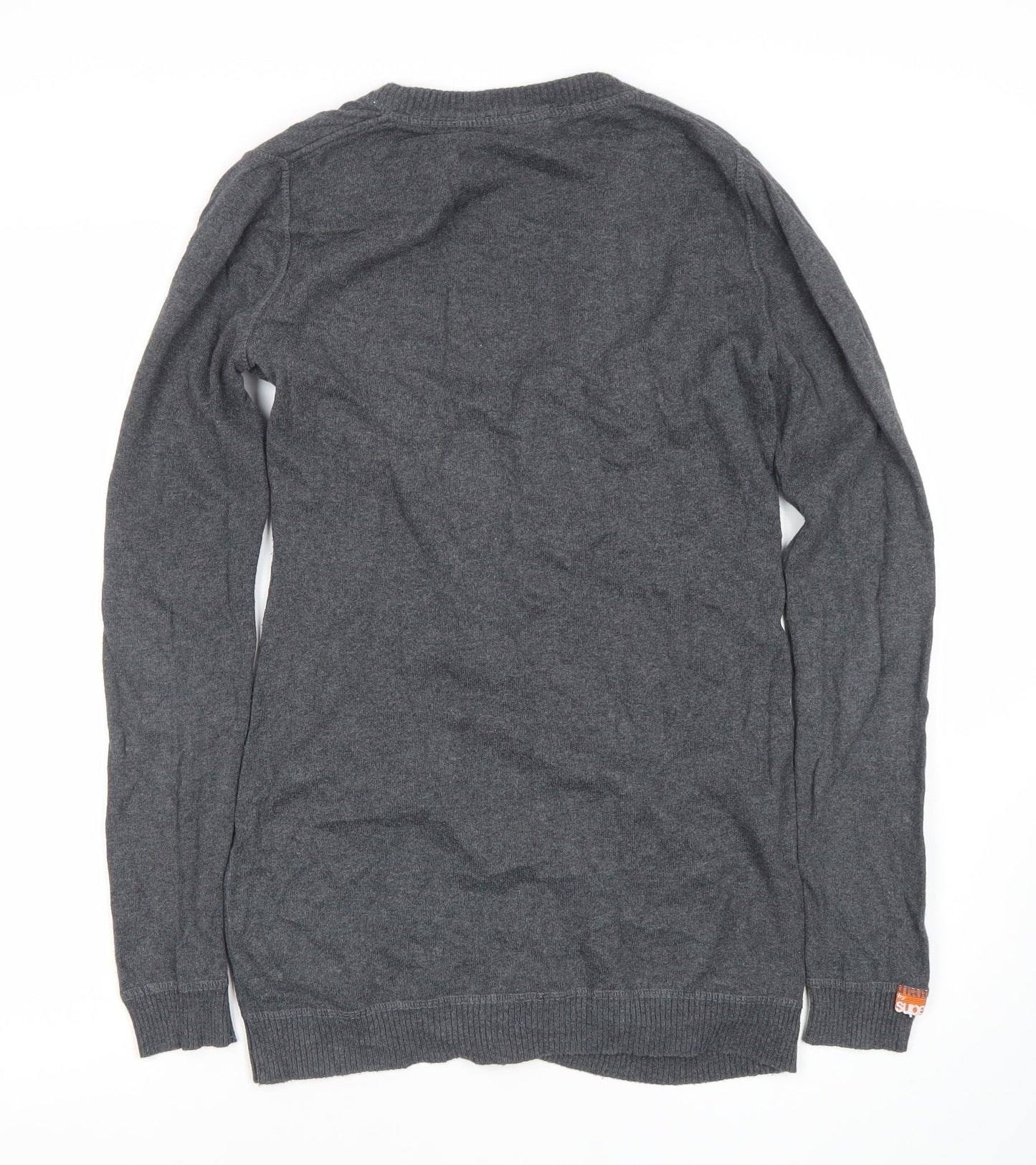 Superdry Womens Grey Cotton Cardigan Small V-Neck Button Knit