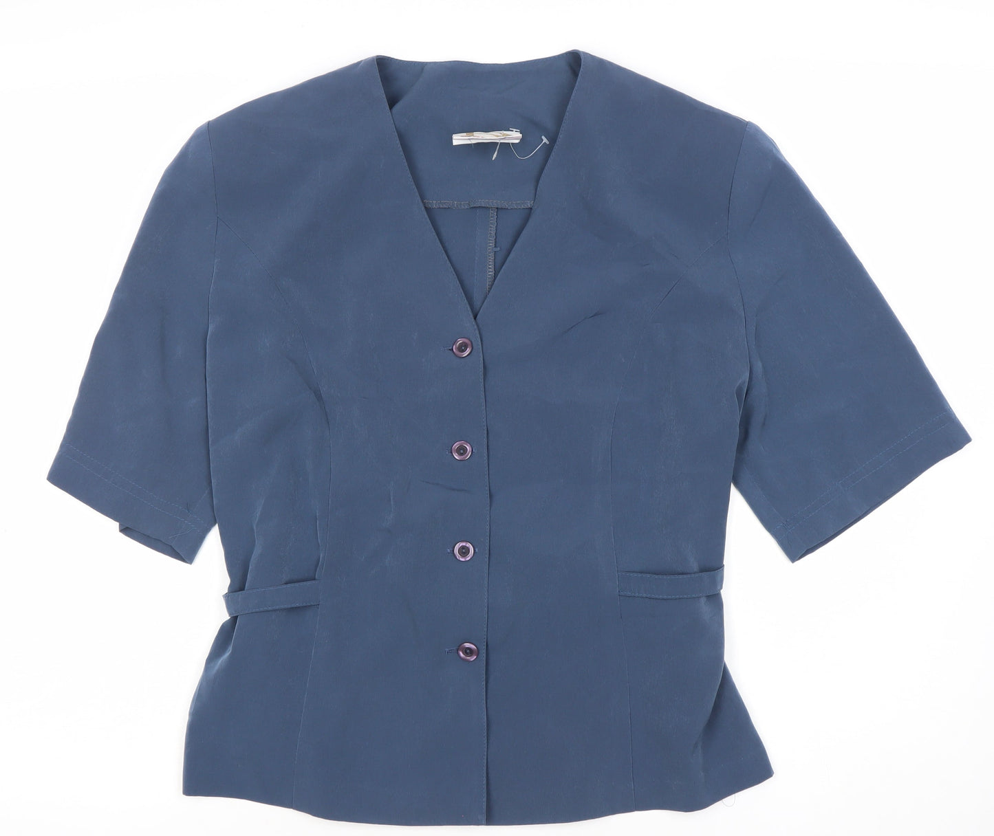 Riddella Womens Blue Polyester Blouse Size 14 V-Neck Button Up