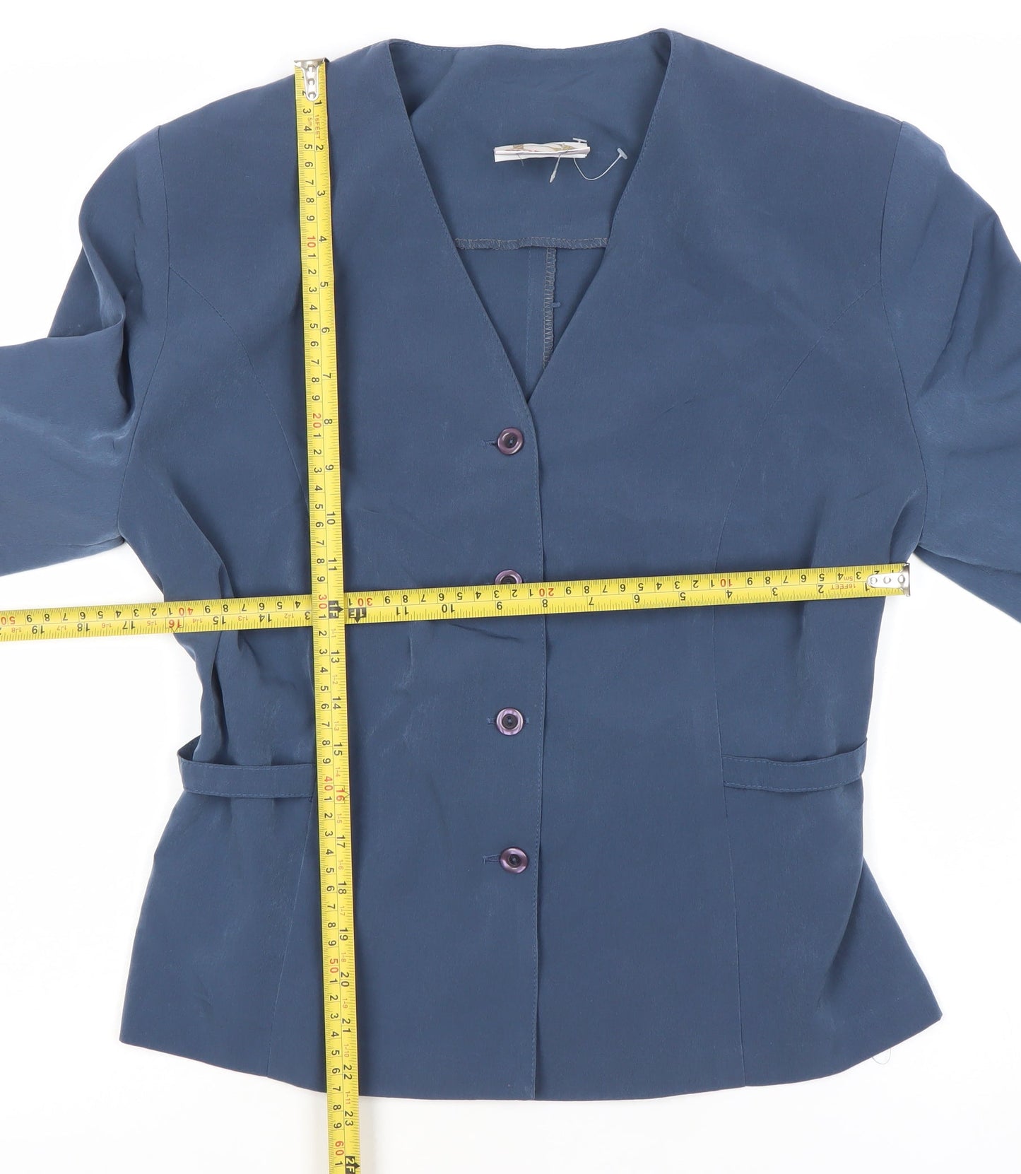 Riddella Womens Blue Polyester Blouse Size 14 V-Neck Button Up